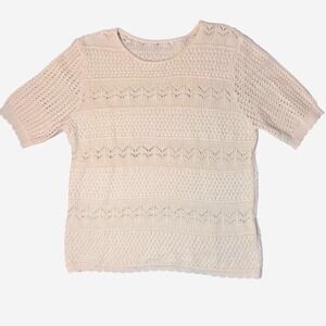 Crocheted Knit Womens Short Sleeve Open‎ Knit Sweater Boho Festival Retro Large